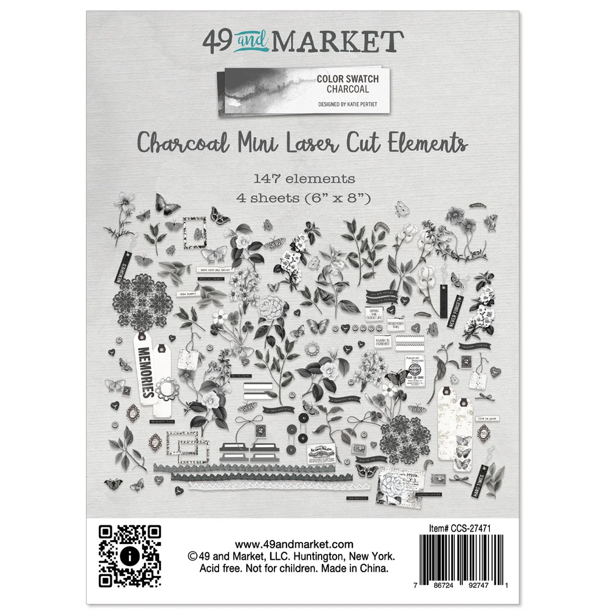 49 And Market Color Swatch: Charcoal Mini Laser Cut Outs - Elements