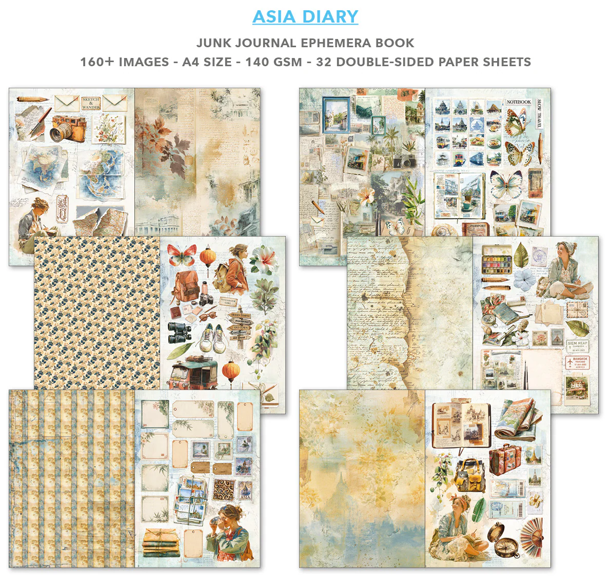 Ciao Bella Asia Diary A4 Junk Journal Ephemera Book (32pcs) - Image 3