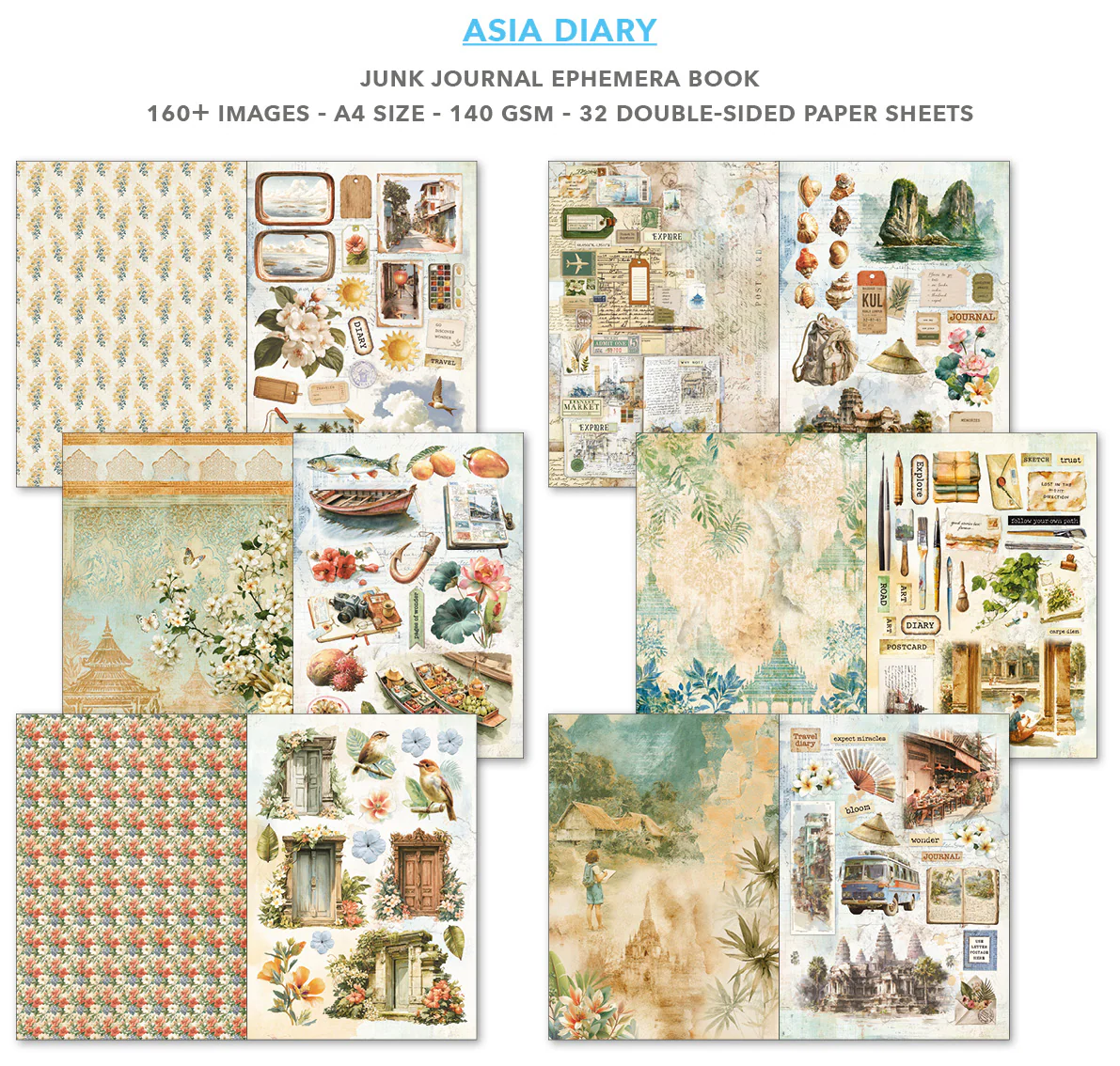 Ciao Bella Asia Diary A4 Junk Journal Ephemera Book (32pcs) - Image 4