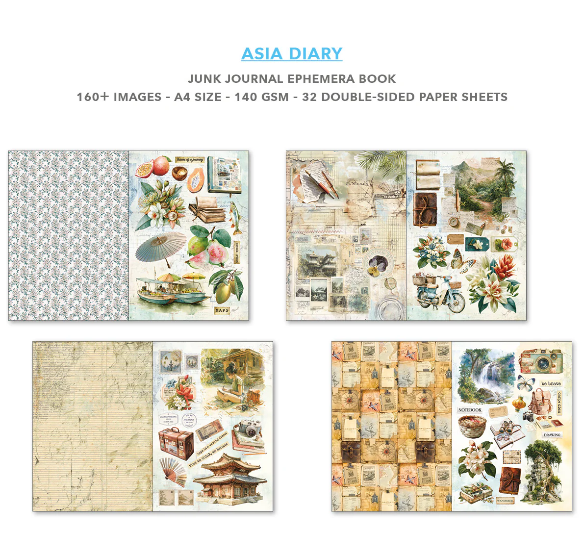Ciao Bella Asia Diary A4 Junk Journal Ephemera Book (32pcs) - Image 5