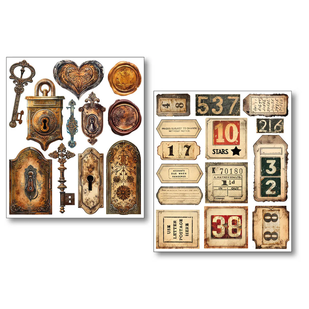 Ciao Bella Mixed Media Sticker Set Grungy Tags (10pcs) - Image 2