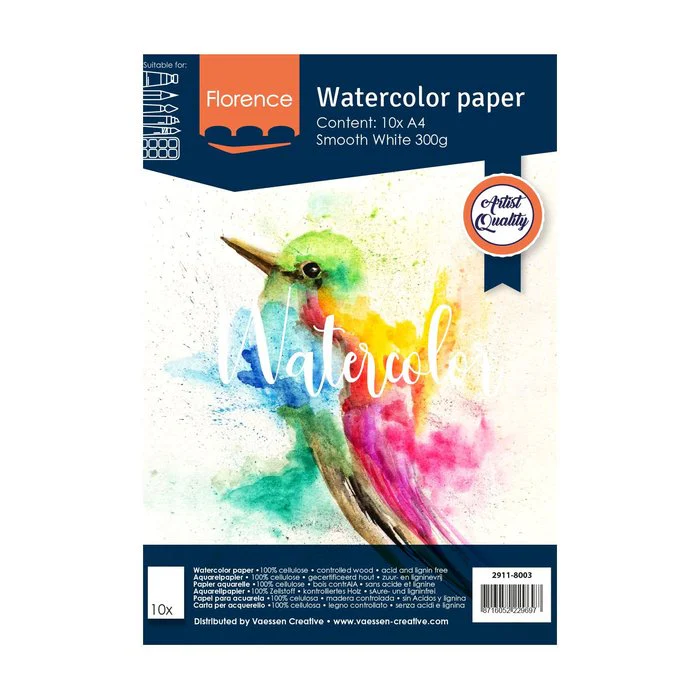 Florence Watercolour Paper Smooth A4 300G White 10Pcs
