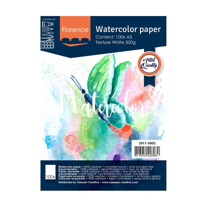 Florence Watercolour Paper Texture A5 300G White 100Pcs