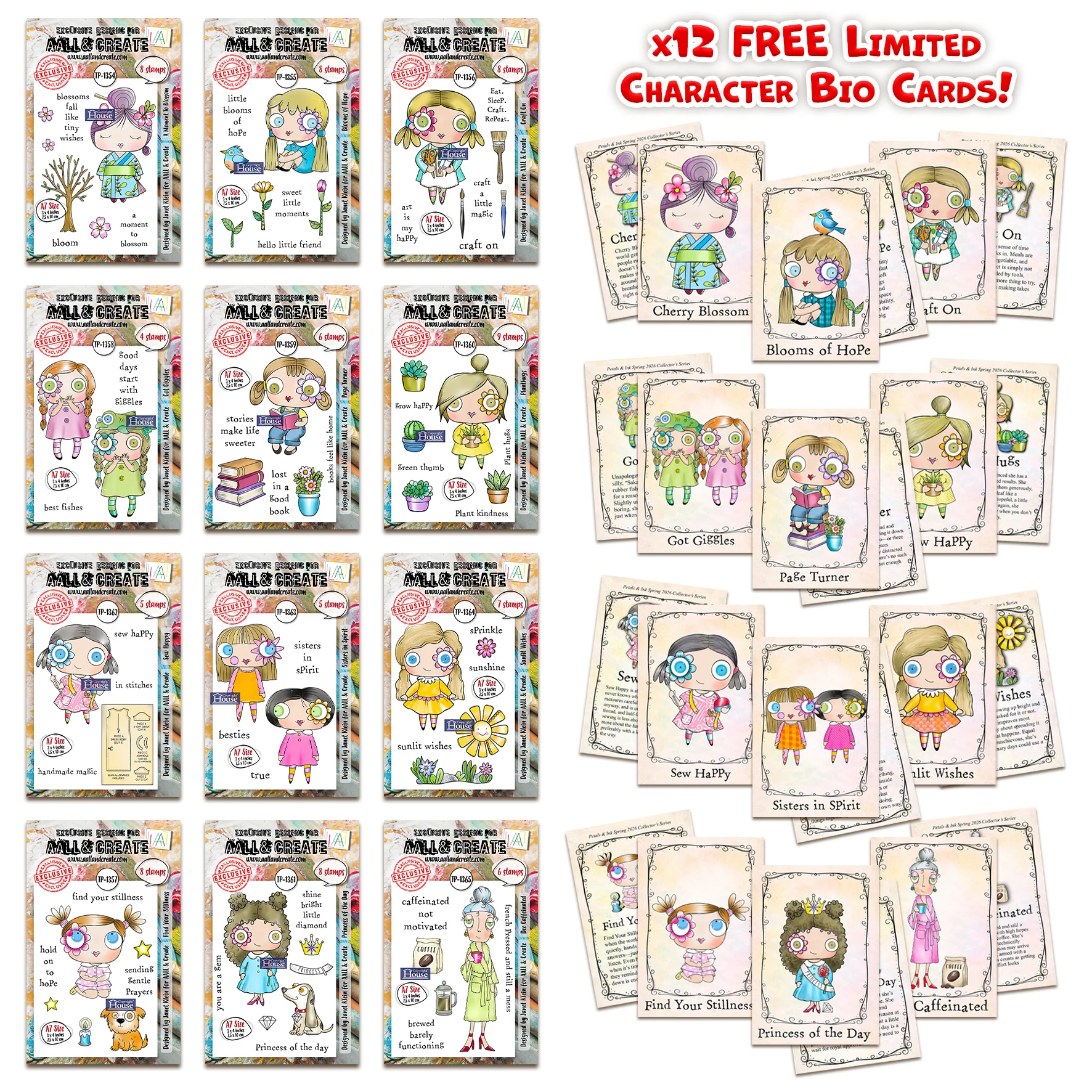 Petals & Ink Stamp Bundle + x12 FREE Limited Character Bio Cards