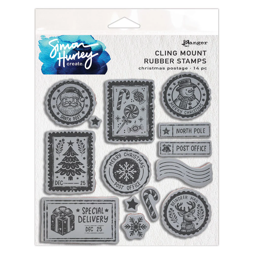 Ranger Simon Hurley create. Cling Mount Stamp 6x6" - Christmas Postage