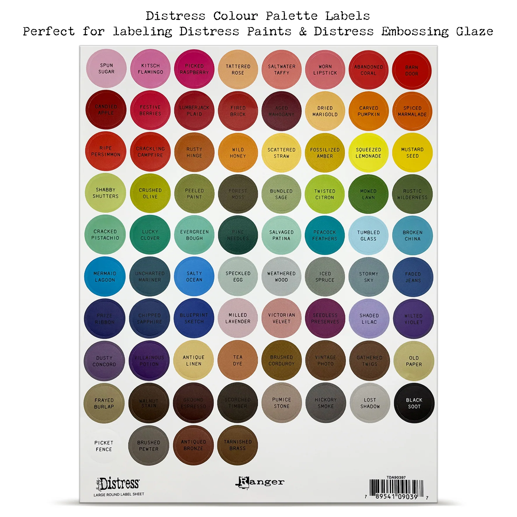 Ranger Tim Holtz Distress Large Round Label Sheet- Black Printing