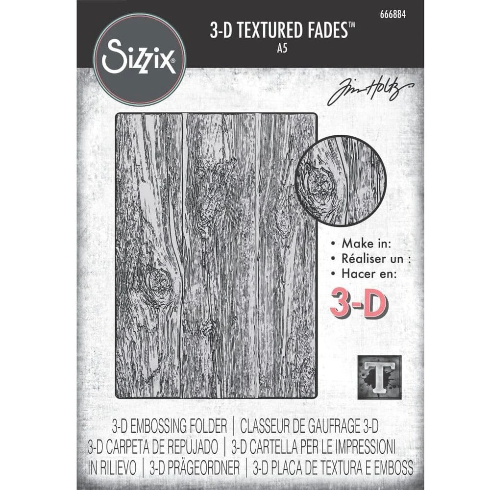 Sizzix 3D Texture Fades by Tim Holtz A5 Embossing Folder - Lumber Large