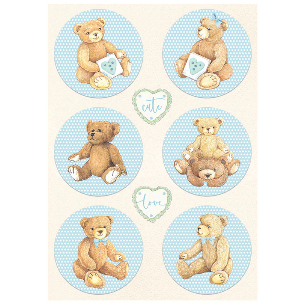 Stamperia A4 Rice Paper DayDream Rounds Bear Blue