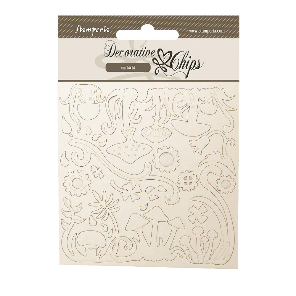 Stamperia Hidden Grove Decorative Chips Grass and Mushrooms