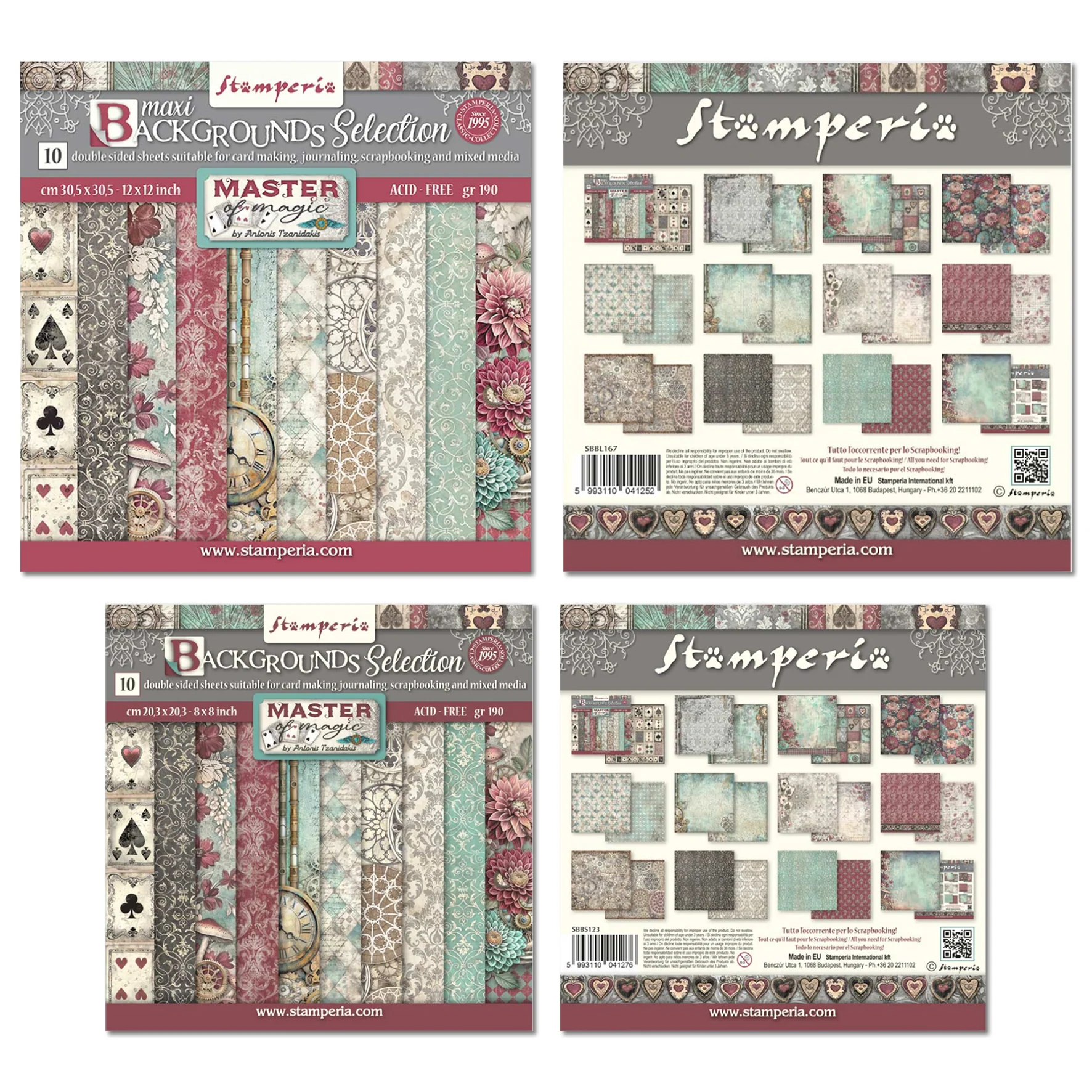 Stamperia Master of Magic 8x8" & 12x12" Maxi Backgrounds Paper Pack Bundle