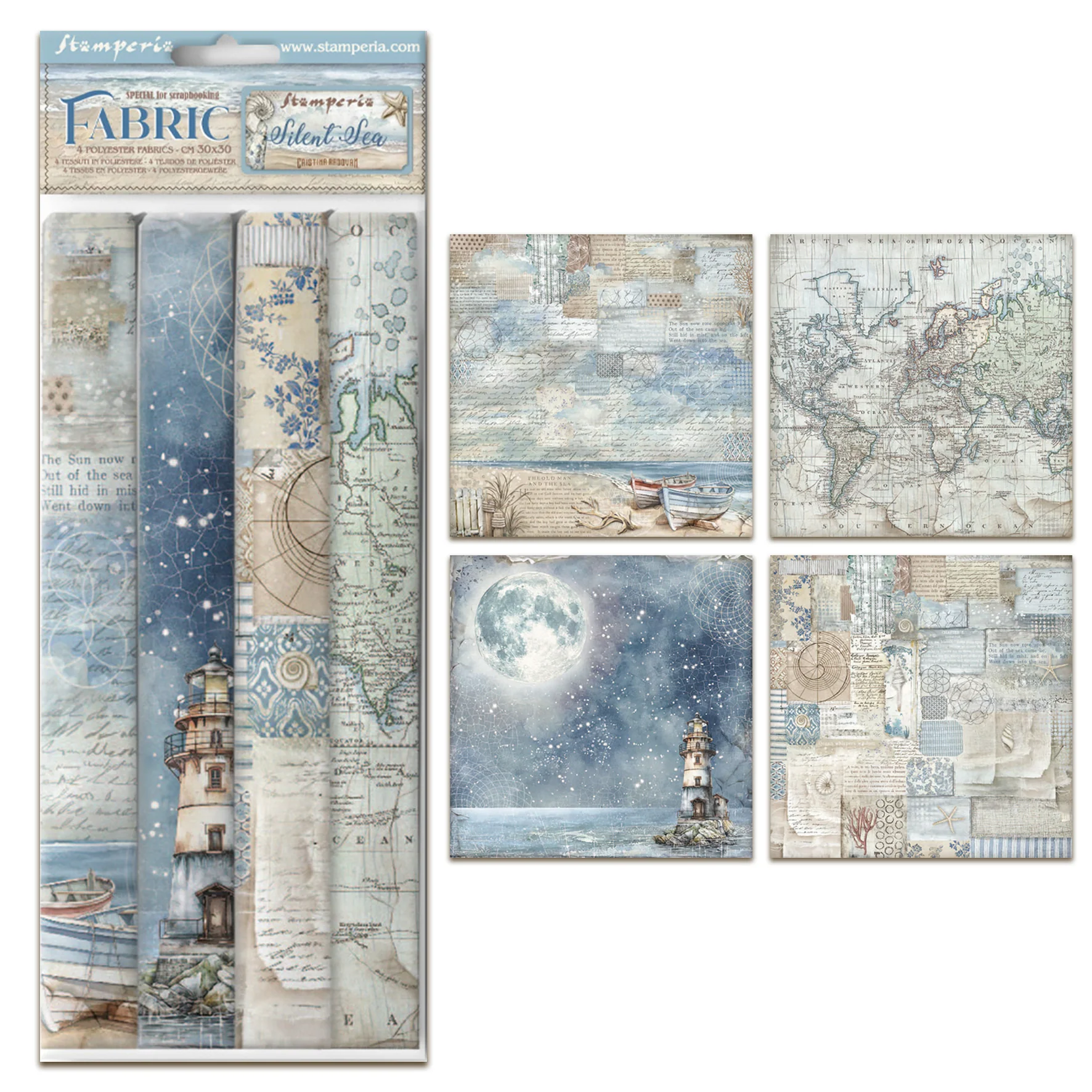 Stamperia Silent Sea 12x12 Inch Fabric Sheet (4pcs)