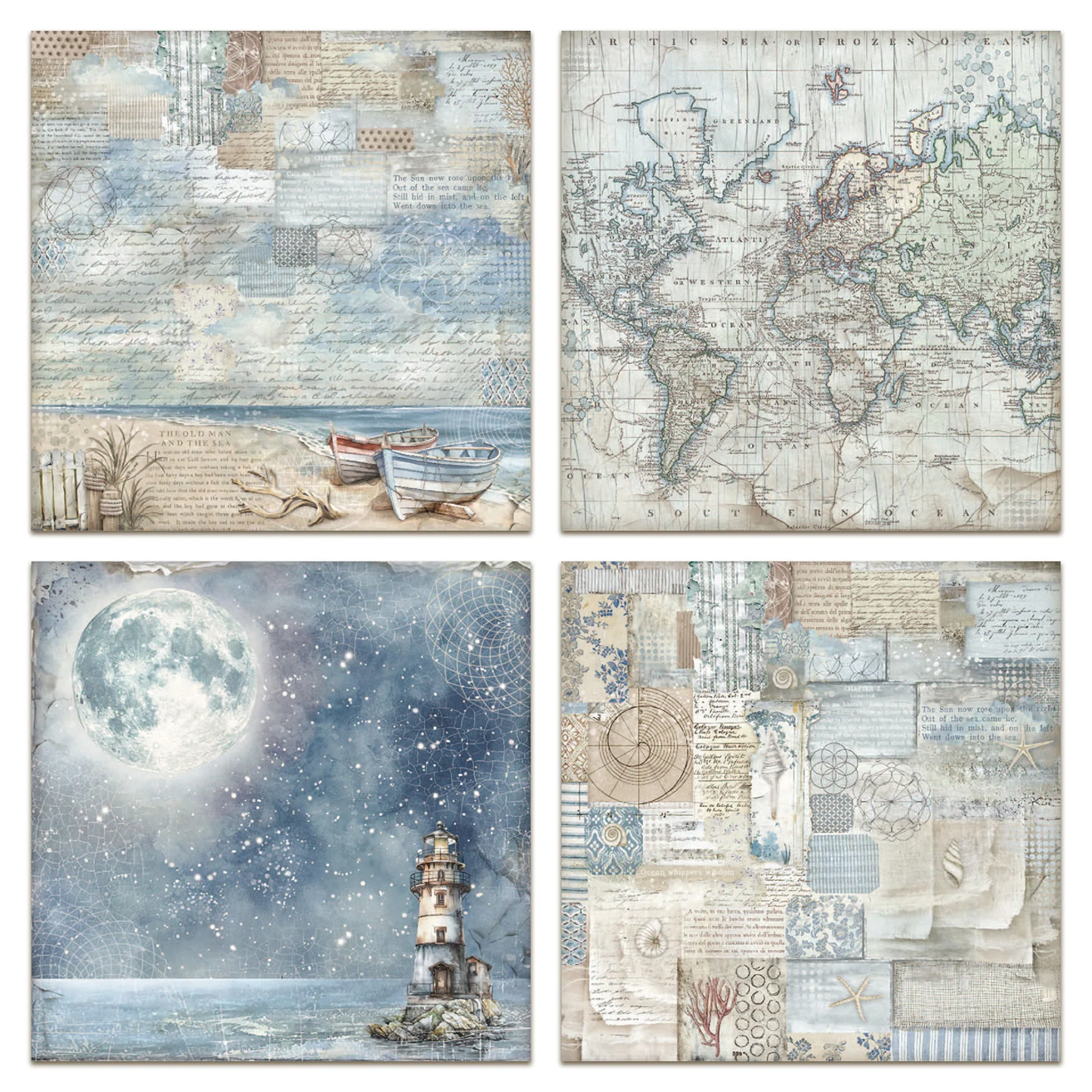 Stamperia Silent Sea 12x12 Inch Fabric Sheet (4pcs) - Image 2