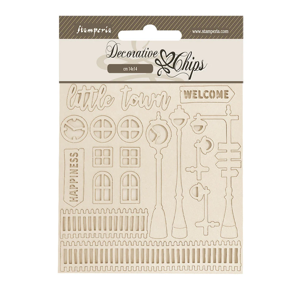 Stamperia Silent Sea Decorative Chips Little Town