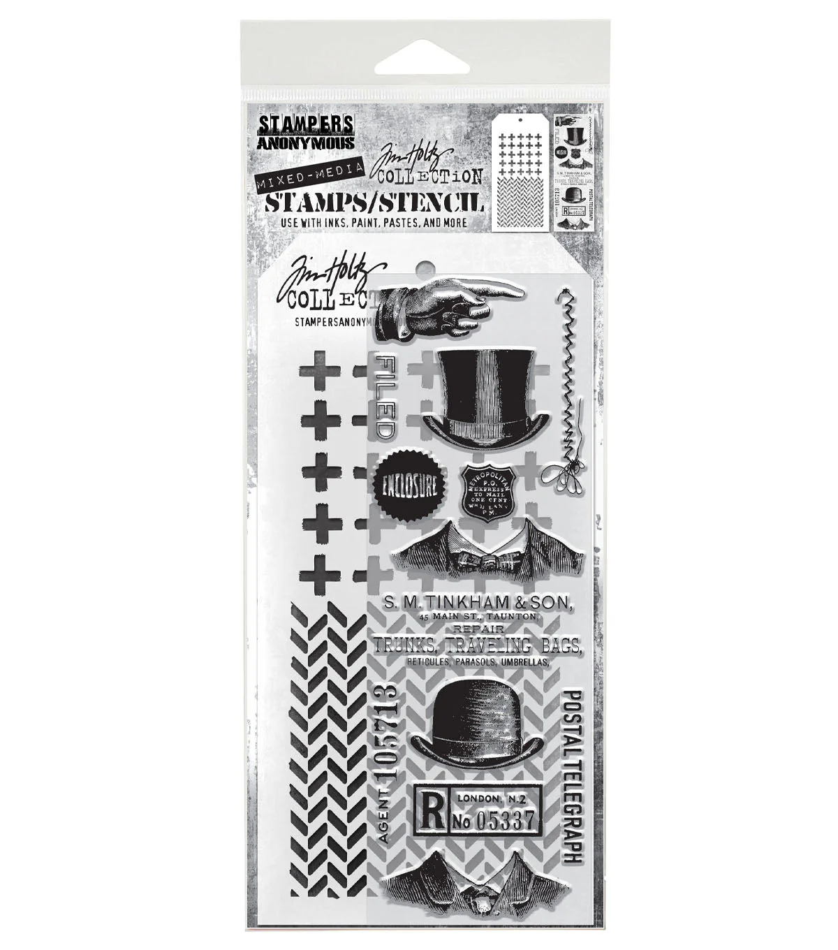 Stampers Anonymous Media #16 Tim Holtz Clear Stamp and Stencil
