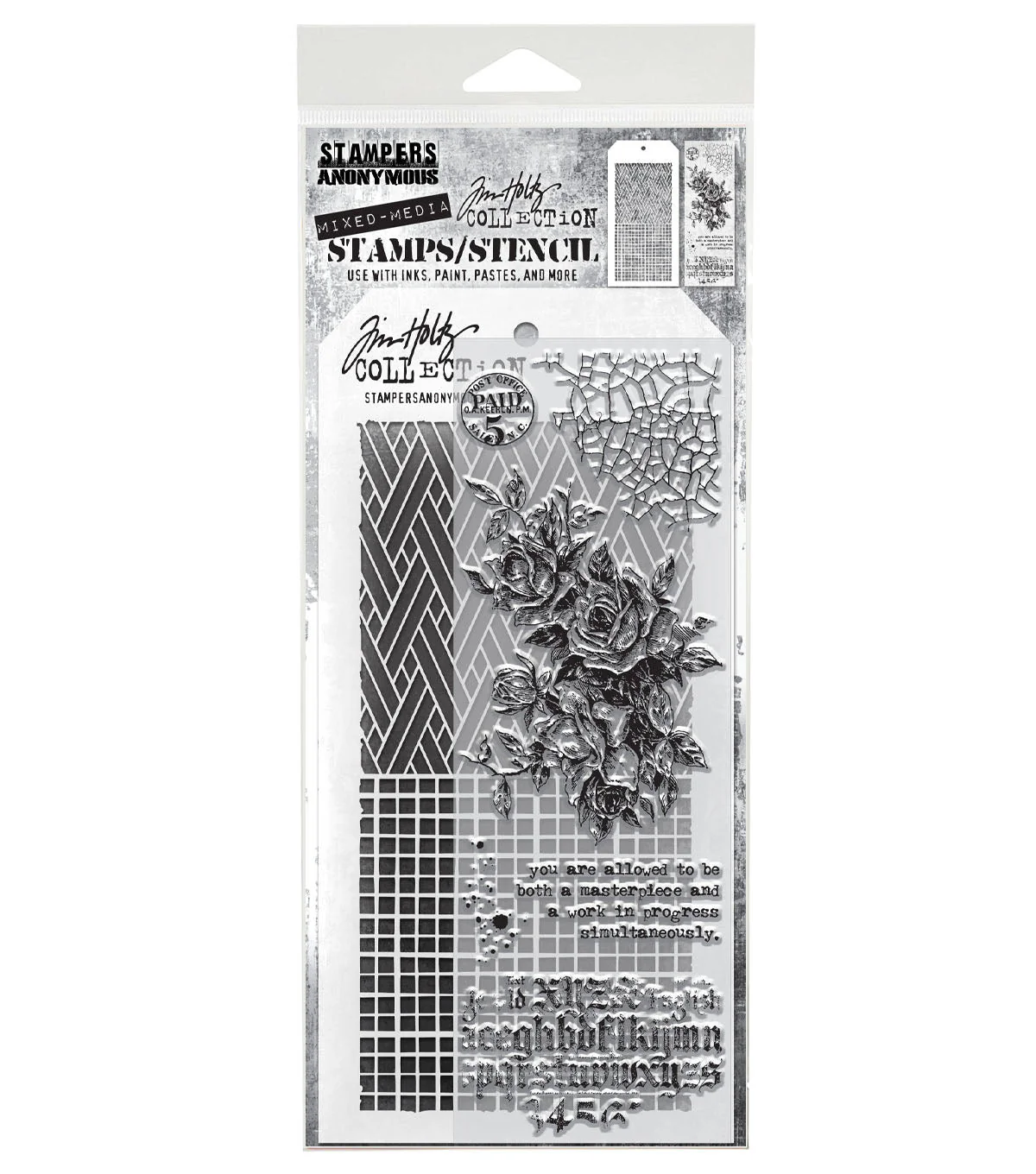 Stampers Anonymous Media #19 Tim Holtz Clear Stamp and Stencil