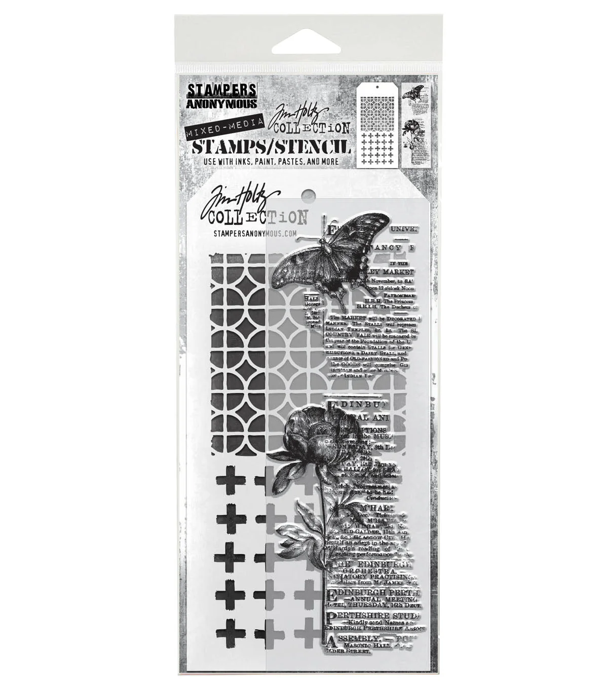 Stampers Anonymous Media #60 Tim Holtz Clear Stamp and Stencil