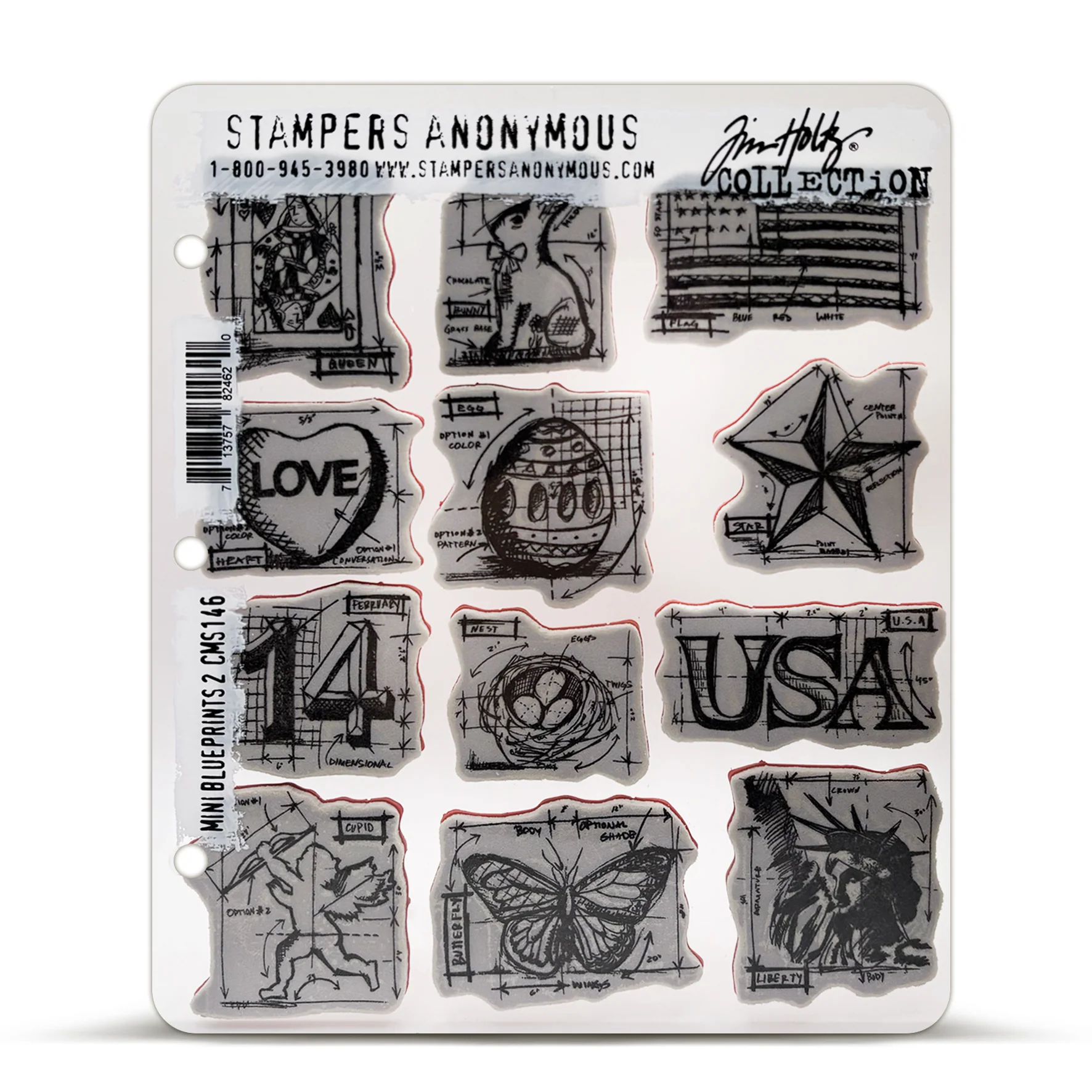 Stampers Anonymous Mini Blueprints #2 Tim Holtz Cling Stamps