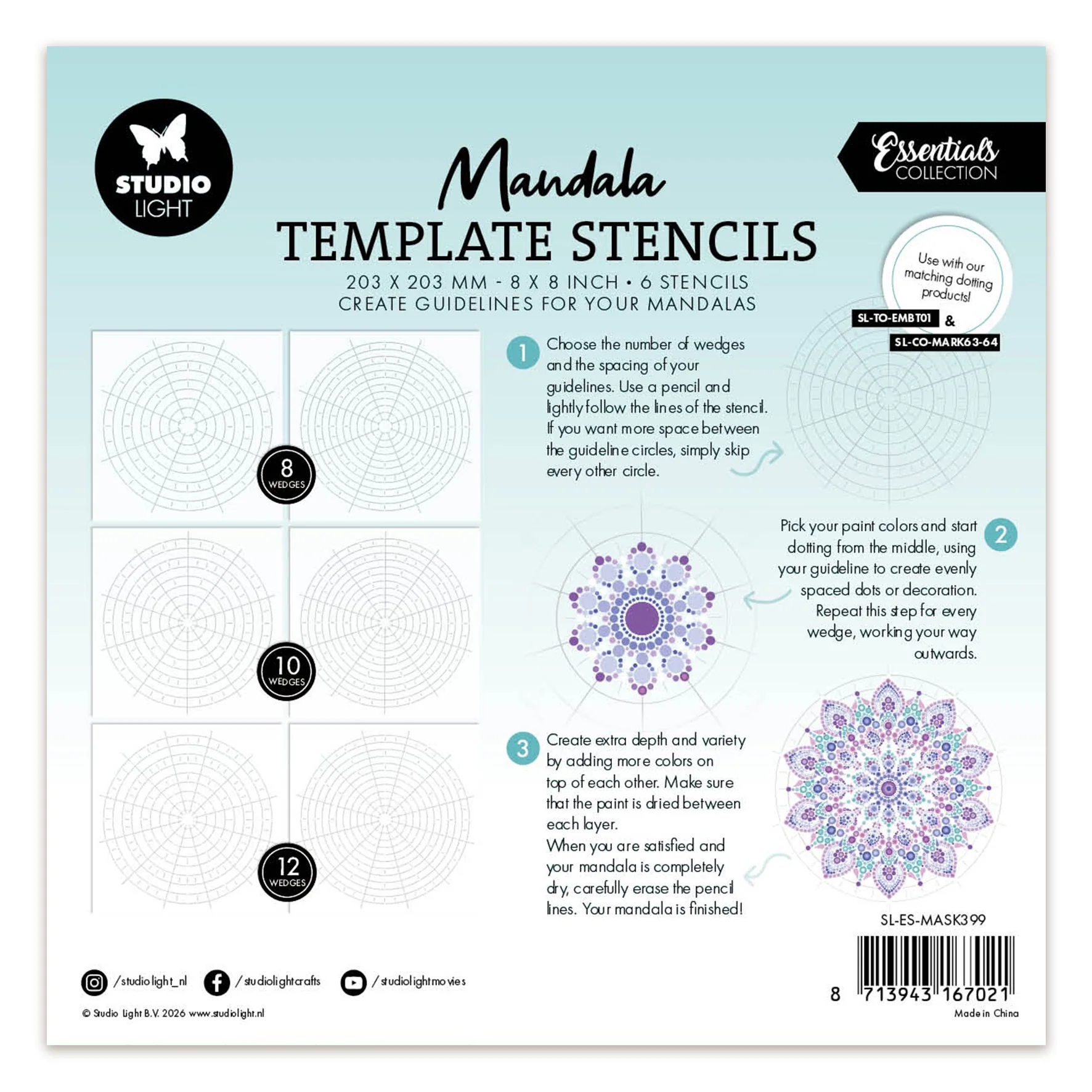 Studio Light Mask Mandala template stencils x6 Essentials 203x203x3mm 6 Pieces - Image 2